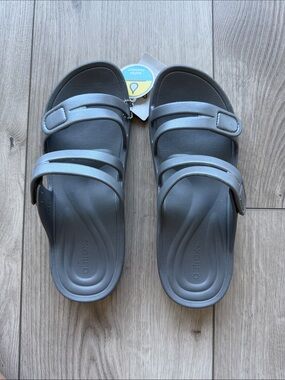 Aetrex Janey Sport Slide NWT Women’s 10 Sandals Grey Velcro Beach Travel Cruise